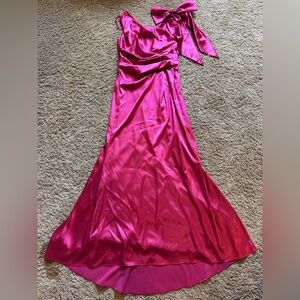 Eliza J Pink One-Shoulder Prom Dress